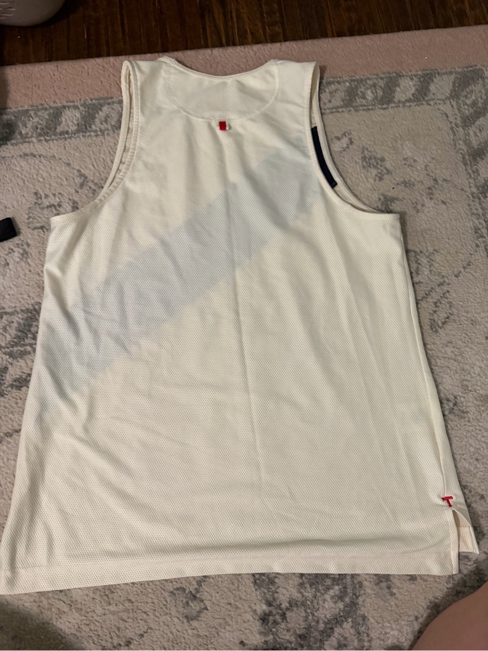 Tracksmith White Tank Swim Top with Navy Diagonal Stripe - Picture 4 of 4